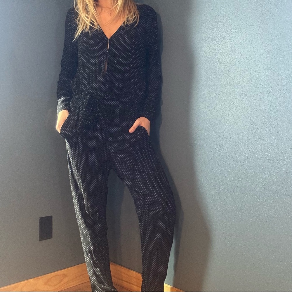 Black & White Polka Dot Wrap Front Jumpsuit size 10